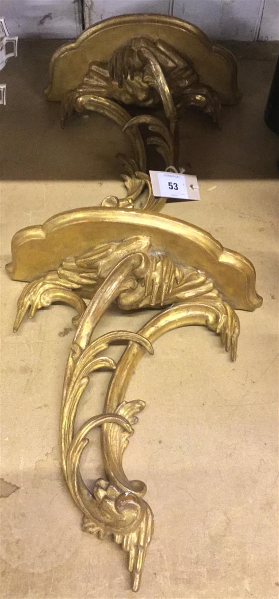 A pair of Chippendale rococo style giltwood wall brackets, 11.5 x 11.5in.